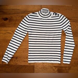 White House Black Market Size XS Navy and White Striped Mock Neck Sweater